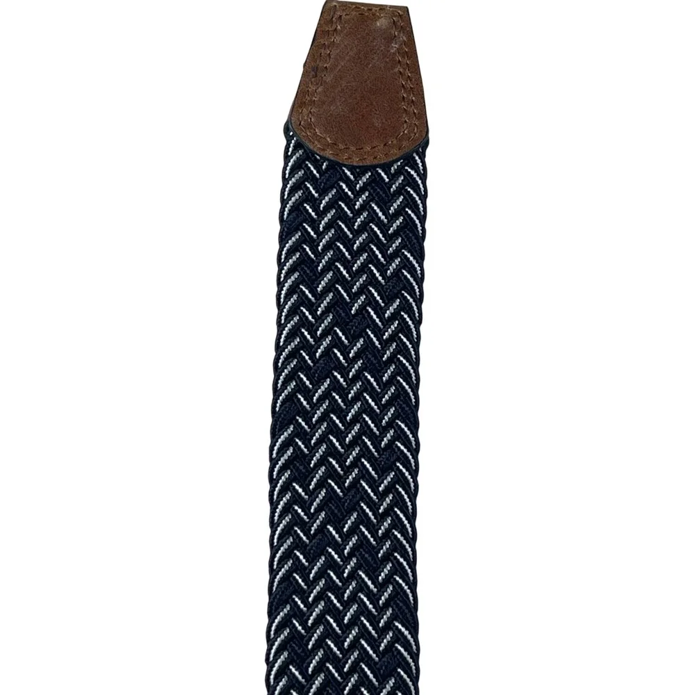 Lee Mens Braided Elastic Stretch Belt XL 46 Navy White Brown‎ Casual